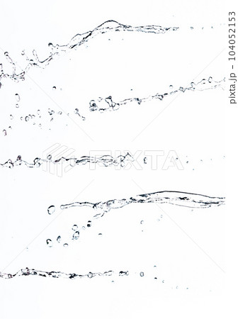 Shape form droplet of Water splashes into drop water line tube attack fluttering in air and stop motion freeze shot. Splash Water for texture graphic resource elements, White background isolated Shape form droplet of Water splashes into drop water line tube attack fluttering in air and stop motion freeze shot. Splash Water for texture graphic resource elements, White background isolated 104052153