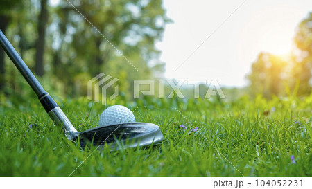 Golf ball and golf club in beautiful golf course at Thailand. 104052231