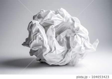 Recycling symbol from white paper isolated on white. Paper recycling arrows, reuse, 104053423