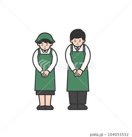 お辞儀するスーパーの店員男女のイラスト 104053552