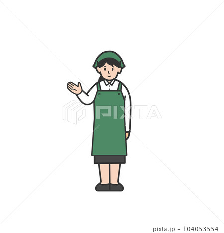 案内するスーパーの女性店員の全身イラスト 104053554
