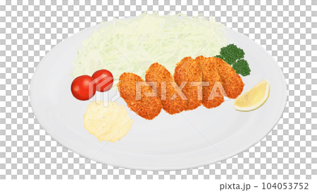 A realistic illustration of fried oysters served on a plate A realistic illustration of fried oysters served on a plate 104053752