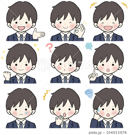 学生 男子 イラスト 表情セット 上半身 学生 男子 イラスト 表情セット 上半身 104053976