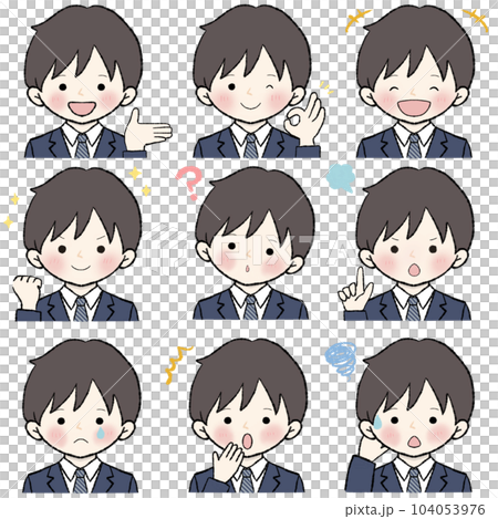 学生 男子 イラスト 表情セット 上半身 学生 男子 イラスト 表情セット 上半身 104053976