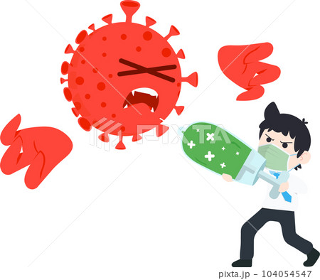Business Man take a mask and Killed corona virus covid with Vaccine 104054547