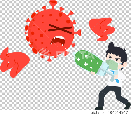 Business Man take a mask and Killed corona virus covid with Vaccine 104054547