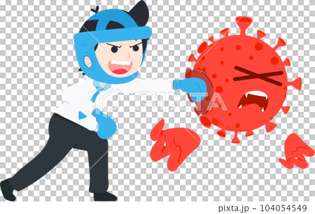 Business man Wears Boxers and Punches the Coronavirus Covid 104054549