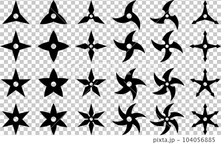 Ninja weapons, shuriken monochrome vector illustration set Ninja weapons, shuriken monochrome vector illustration set 104056885