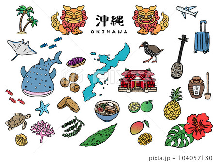 沖縄のイラストセット　手描き線画  104057130