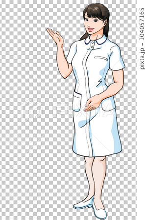 A young woman who is a nurse who guides you with a smile_Whole body oblique sideways A young woman who is a nurse who guides you with a smile_Whole body oblique sideways 104057165