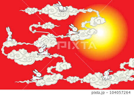 Illustration, Moon rabbit mid autumn festival with chines cloude on red background. Illustration, Moon rabbit mid autumn festival with chines cloude on red background. 104057264