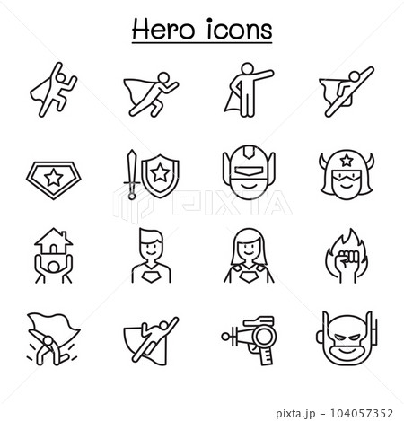 Hero icon set in thin line style 104057352