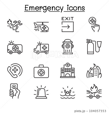 Emergency icon set in thin line style 104057353