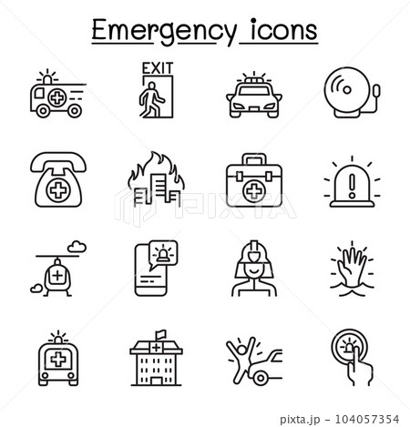 Emergency icon set in thin line style 104057354