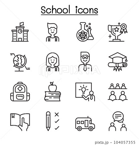 School icon set in thin line style 104057355