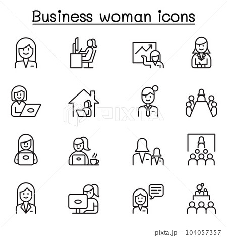 Business woman icon set in thin line style 104057357