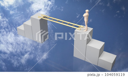 The man and stair on sky background 3d rendering The man and stair on sky background 3d rendering 104059119
