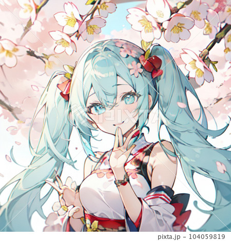 初音ミクと桜日和のイラスト素材 [104059819] - PIXTA