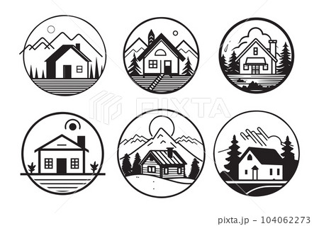 Hand Drawn vintage house logo in flat style Hand Drawn vintage house logo in flat style 104062273