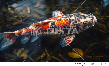 Close up view of koi fishes in clear water. AI generative 104063403