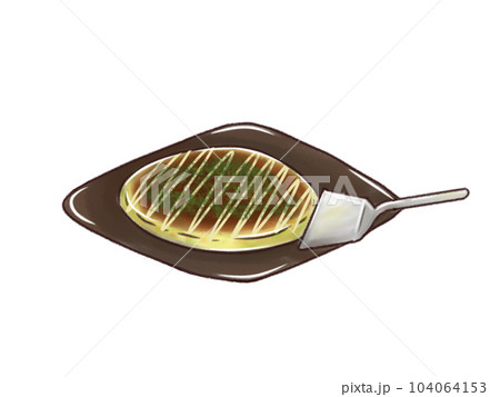 鉄板の上で焼かれるお好み焼き 鉄板の上で焼かれるお好み焼き 104064153