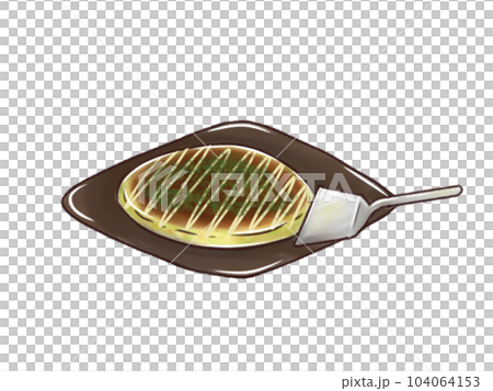 鉄板の上で焼かれるお好み焼き 鉄板の上で焼かれるお好み焼き 104064153
