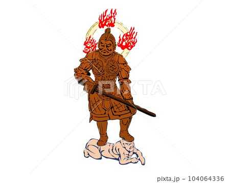 持国天：四天王の一角_東の守護神_国を支える役割をもつ。甲冑を着た武将姿で邪鬼の上に立つ 104064336