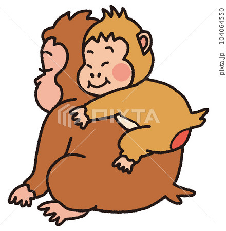 子猿が母猿に甘えておんぶ 104064550