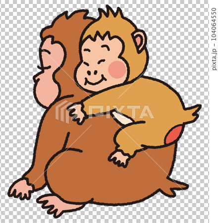 子猿が母猿に甘えておんぶ 104064550
