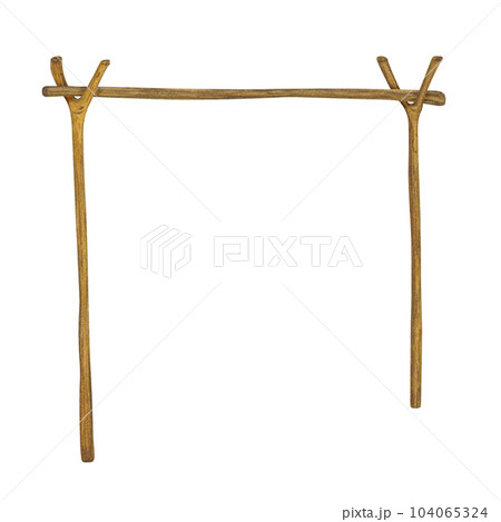 Watercolor illustration wooden sticks for cooking over a campfire on a white background. Hand drawn Watercolor illustration wooden sticks for cooking over a campfire on a white background. Hand drawn 104065324