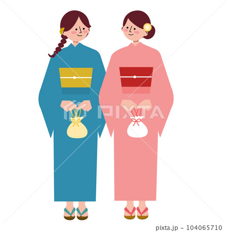浴衣を着て談笑する女性二人のイラスト 104065710