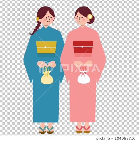 浴衣を着て談笑する女性二人のイラスト 104065710