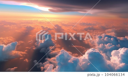 飛行機から見下ろす雲海 上空の雲の風景 上空の夕焼け 飛行機から見下ろす雲海 上空の雲の風景 上空の夕焼け 104066134