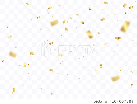 Confetti background. Gold paper pieces and serpentine. Vector party background 104067383