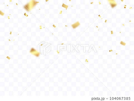 Confetti background. Gold paper pieces and serpentine. Vector party background 104067385