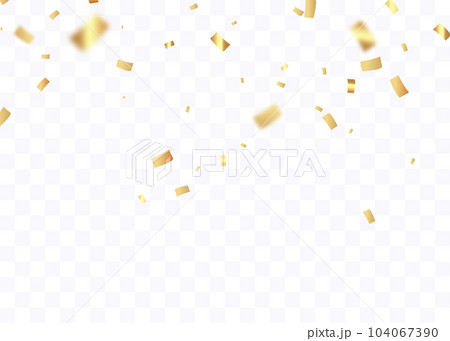 Confetti background. Gold paper pieces and serpentine. Vector party background 104067390