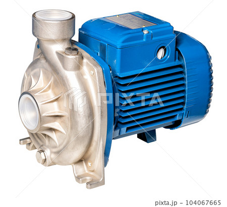 Centrifugal monobloc stainless steel pump unit with one open impeller and threaded sockets. Centrifugal monobloc stainless steel pump unit with one open impeller and threaded sockets. 104067665