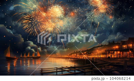 打ち上げ花火　画像生成AI 104068214