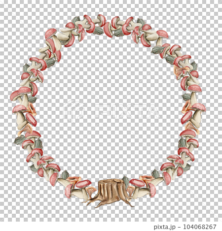 Fall wreath, for cards, backgrounds. Watercolor illustration for scrapbooking. Cartoon hand drawn background with flower for kids design. Perfect for wedding invitation. 104068267