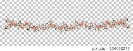 Flowers and leaves autumn border for card. Watercolor illustration for scrapbooking . Hand drawn background with flower for design. Perfect for wedding invitation. 104068272