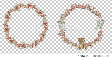 Fall wreath, for cards, backgrounds. Watercolor illustration for scrapbooking. Cartoon hand drawn background with flower for kids design. Perfect for wedding invitation. Fall wreath, for cards, backgrounds. Watercolor illustration for scrapbooking. Cartoon hand drawn background with flower for kids design. Perfect for wedding invitation. 104068276