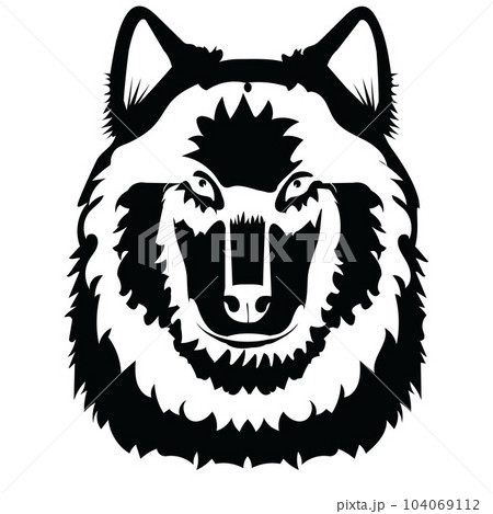 Black and white illustrated wolf head 104069112