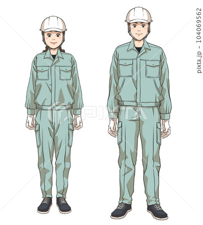 ヘルメットと作業服を着用した男女 ヘルメットと作業服を着用した男女 104069562