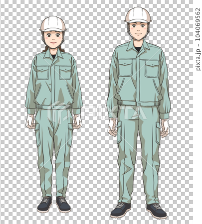 ヘルメットと作業服を着用した男女 ヘルメットと作業服を着用した男女 104069562