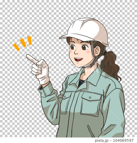 A woman in work clothes who confirms pointing 104069597