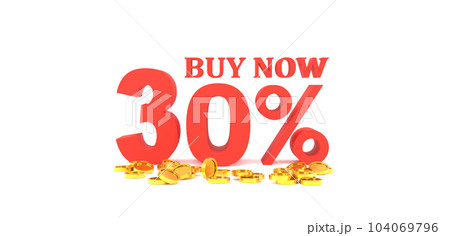 3D Rendering. 30 percent off with gold coin and white background. Special Offer 30% Discount Tag. Super sale offer when buy now. 3D Rendering. 30 percent off with gold coin and white background. Special Offer 30% Discount Tag. Super sale offer when buy now. 104069796