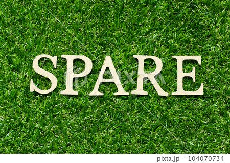 Wood letter in word spare on green grass background 104070734