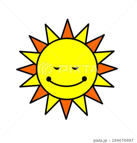 黄色とオレンジ色の太陽のイラスト　両目閉じ　トップコロナオレンジ　　アイコン、GIFアニメ用 104070997