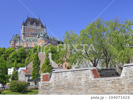 Old Quebec, surrounding walls and Frontenac Castle viewed from lower city, Canada Old Quebec, surrounding walls and Frontenac Castle viewed from lower city, Canada 104071428