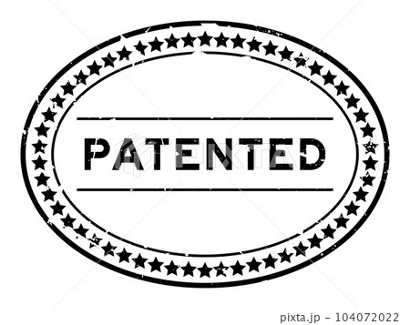 Grunge black patented word oval rubber seal stamp on white background 104072022